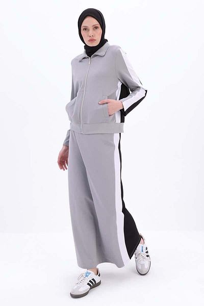 ALLDAY Gray-Black-Cotton Garnished Skirt Suit