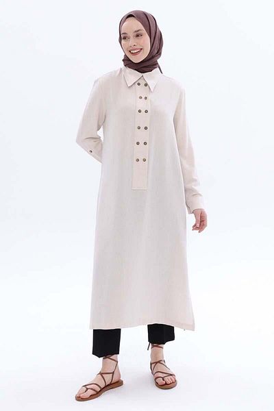 ALLDAY Bone-Double Button Linen Tunic