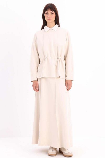 ALLDAY Light Beige-Waisted Gathered Knitted Skirt Set