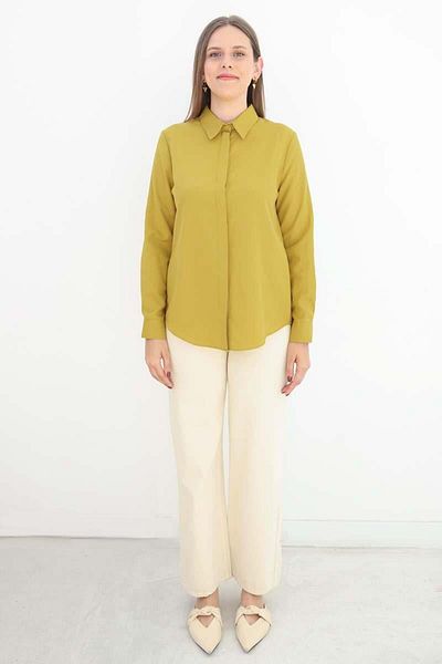 ALLDAY Olive-Basic Hidden Placket Shirt