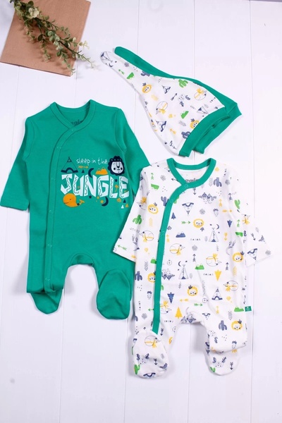 belle vista Jungle Patterned Baby Boy Jumpsuit Set of 4