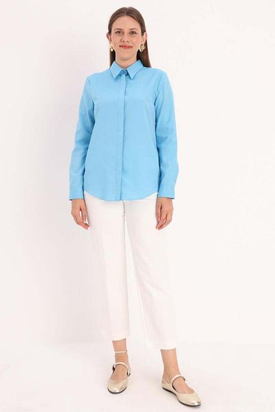 ALLDAY Turquoise-Basic Hidden Placket Shirt