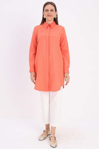ALLDAY Orange-Covered Placket Shirt Tunic