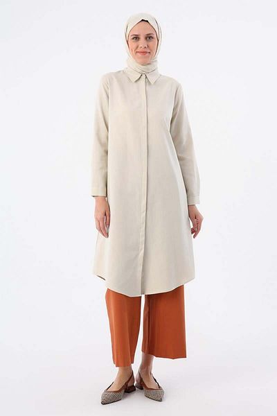 ALLDAY Light Beige-Hidden Placket Long Shirt