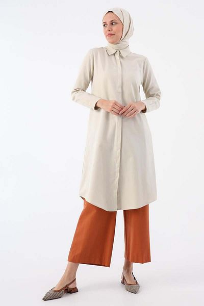 ALLDAY Light Beige-Hidden Placket Long Shirt