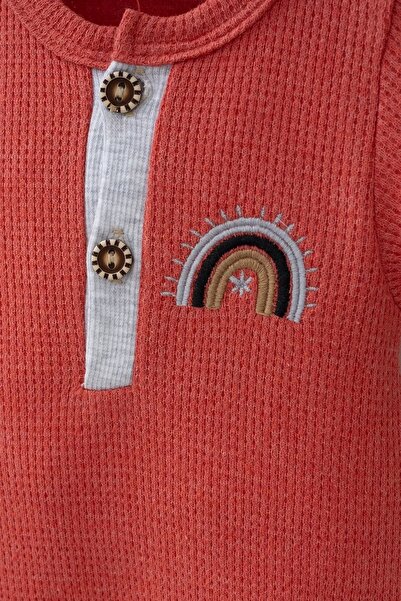 belle vista Waffle Rainbow Embroidered Baby Boy Rompers Red