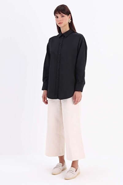 ALLDAY Siyah-ÖNDEN VE ARKADAN DÜĞMELİ GÖMLEK TUNİK