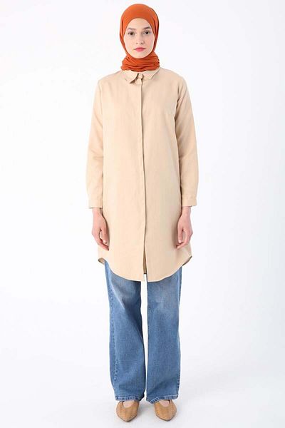ALLDAY Light Beige-Hidden Placket Shirt Tunic