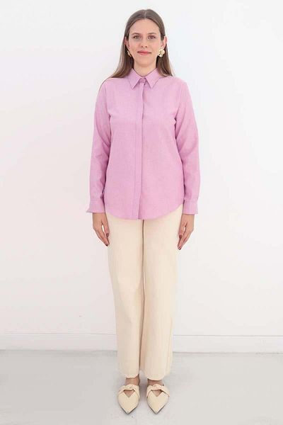 ALLDAY Candy Pink-Basic Hidden Placket Shirt