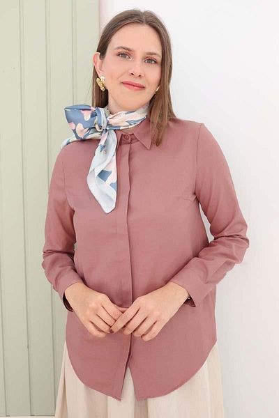 ALLDAY Dusty Rose-Basic Hidden Placket Shirt
