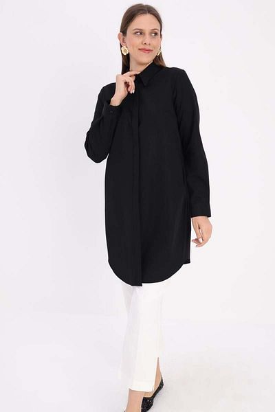 ALLDAY Black-Hidden Placket Shirt Tunic