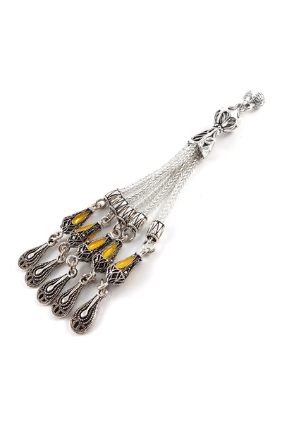 Selderesi 1 Adet Özel Tasarım Sarı Mineli 5 Dallı Mikron Kaplama Tesbih Püskülü