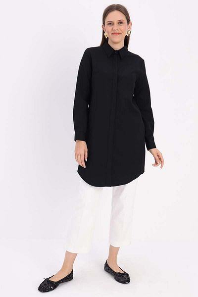 ALLDAY Black-Hidden Placket Shirt Tunic
