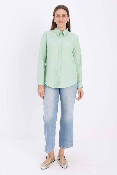 ALLDAY Water Green-Cotton Hidden Placket Shirt