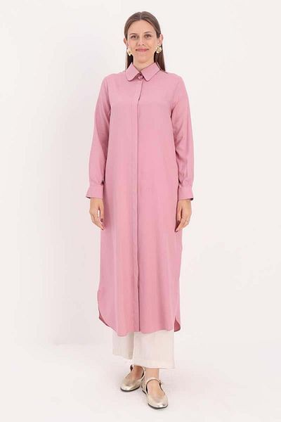 ALLDAY Light Rose-Hidden Placket Shirt Tunic