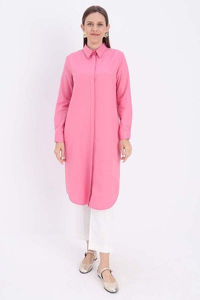 ALLDAY Pink-Secret Placket Long Shirt