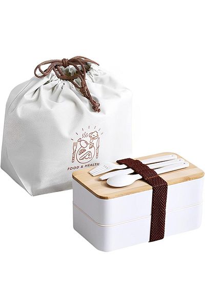 COOYA Bento Box, 2 Layer, with Spoon and Fork, Leakproof, BPA Free, Microwave/Dishwasher/Freezer Safe