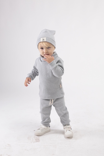 BABYSİ KİDS CLUB Turtleneck Throat Ribbed Cotton Beret 3-Piece Set Baby and C...