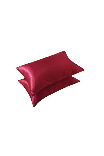 AG ATÖLYE Ipek Saten 50x70 Cm Yastık Kılıfı 2 Adet Kıvırcık Saçlar Bordo 2 Adet Toka
