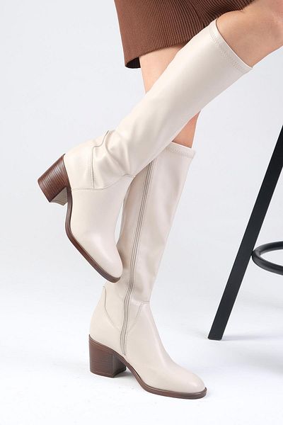 Mio Gusto Armande Skin Color Stretch, Thick Heeled Women's Boots