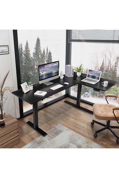 Mahmayi Flexispot Modern L-Shaped Electric Standing Desk Sit Stand Up Desk with Height Adjustable, Black