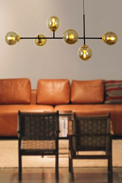 Taşcan Aydınlatma Harmoni 6 Lı Siyah Sarkıt Avize Füme Camlı