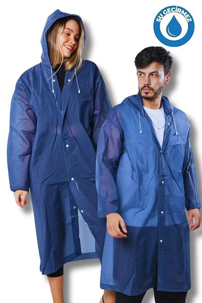 KARADAĞ HOME Waterproof Raincoat Women's and Men's Snap Hooded Eva Navy
