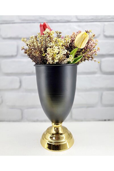 Decodelight Vază neagră decorativă modernă cu picioare aurii, accesoriu decorativ pentru masă