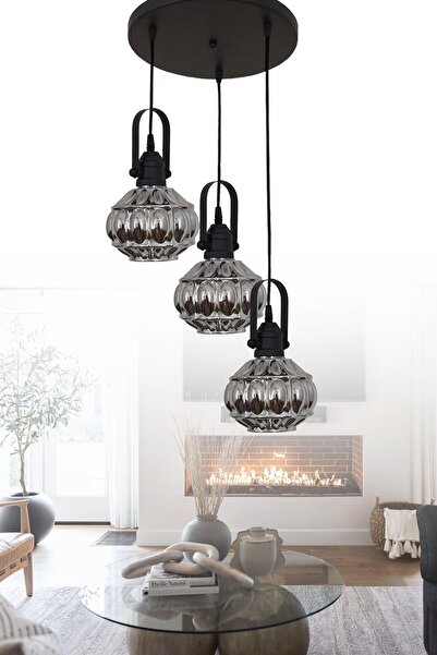 Taşcan Aydınlatma Narin 3 Lü Siyah Tepsili Sarkıt Avize Yatak Odası Mutfak Sa...