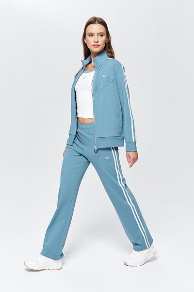 bilcee Women's Blue Stand Collar 3-Piece Bottom Top Tracksuit Set 9907