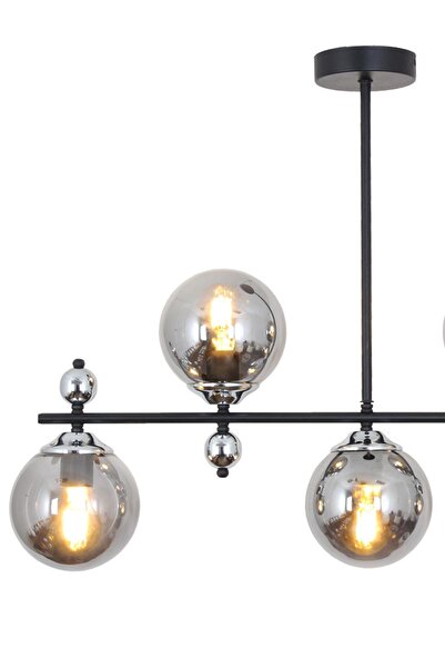 Taşcan Aydınlatma Serra 5 li Siyah Krom Avize Füme Camlı Modern Mutfak Yemek Masası Üstü Yatak odası Salon Avize