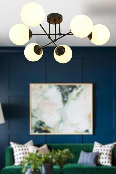 Taşcan Aydınlatma Neva 6 Lı Siyah Beyaz Camlı Plafonyer Avize