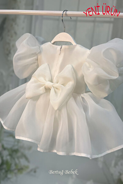Bertuğ Bebek Beyaz Karolin Organze Kız Bebek Çocuk Romper Külotlu Abiye Elbise