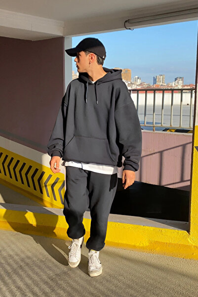 BayBayan Ανδρικό Basic Oversiz Kangaroo Pocket Σετ αθλητικής φόρμας