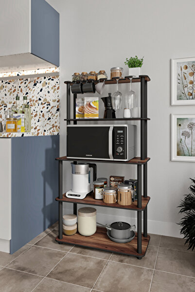 Halımax Dekoratif MASİVO MIKRODALGA ESSPRESSO 4 Katlı 33 CMx68 CM Dikdörtgen Çok Amaçlı Raf MADRAN CEVİZ