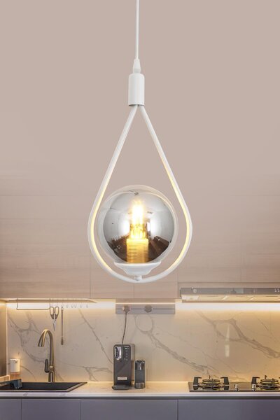 Taşcan Aydınlatma Damla Tekli Beyaz Sarkıt Avize Füme Camlı Yatak Odası Salon...