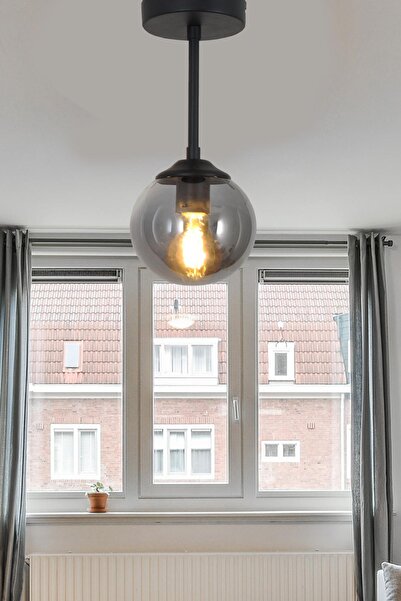 Taşcan Aydınlatma Lorin Tekli Siyah Avize Füme Camlı Mutfak Hol Balkon Kolidor Avize