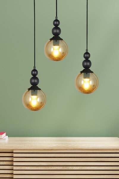 Taşcan Aydınlatma Koza 3 Lü Siyah Tepsili Sarkıt Avize Füme Camlı