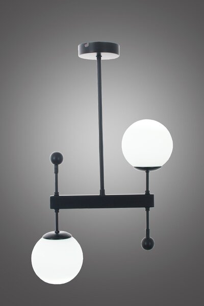 Taşcan Aydınlatma Mirza 2 Li Siyah Plafonyer Avize-beyaz Camlı