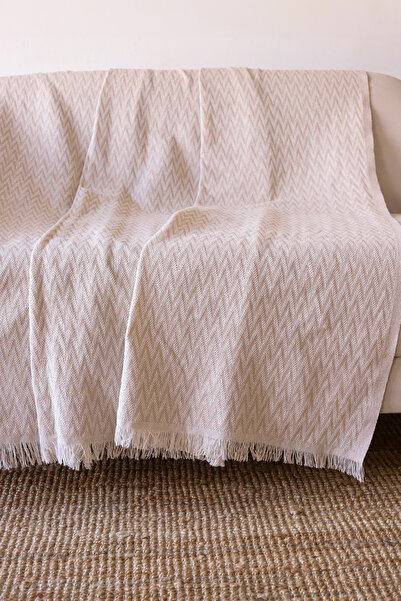 Koza Mix towel Natural Bej Saçaklı Koltuk-çekyat Örtüsü | Koltuk Şalı 210x175 Cm
