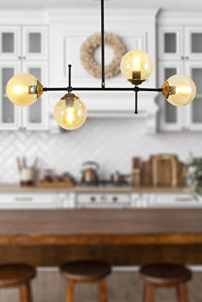 Taşcan Aydınlatma Darvin 4 Lü Siyah Eskitme Plafonyer Avize Bal Camlı