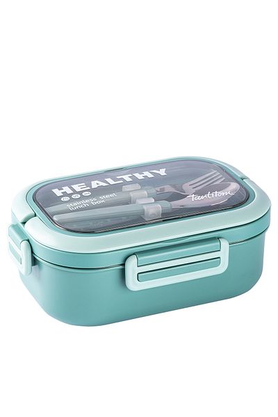 Tantitoni Tantitony Green Stainless Steel Rectangular Fork and Spooned Food Carriage Container 850ml
