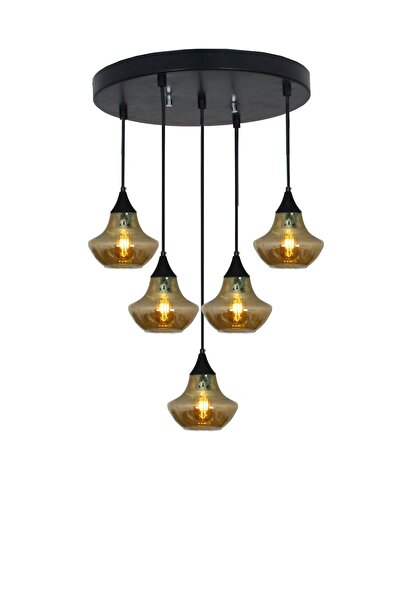 Taşcan Aydınlatma Zeus 5 Li Siyah Tepsili Avize (2044-5füme)