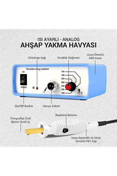 Tunytech Isı Ayarlı Analog Ahşap Yakma Havya Yüksek Dereceli Hobi Havya