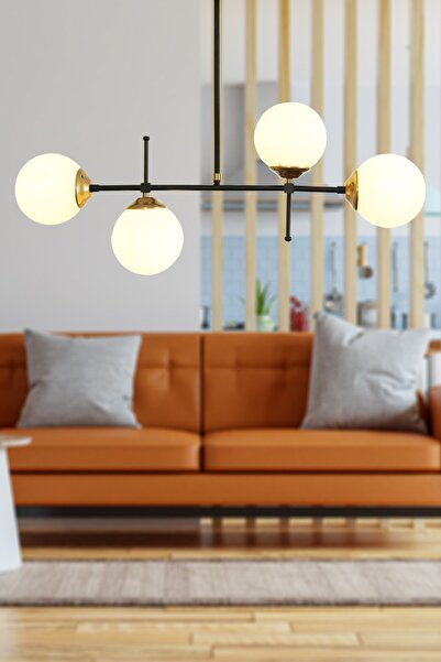 Taşcan Aydınlatma Darvin 4 Lü Siyah Eskitme Plafonyer Avize Beyaz Camlı