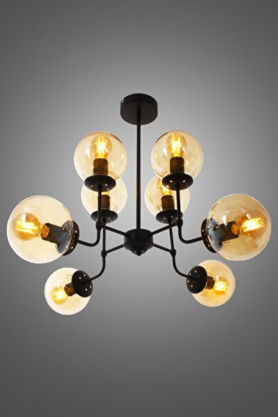 Taşcan Aydınlatma Rachel 8 Li Siyah Plafonyer Avize-bal Camlı