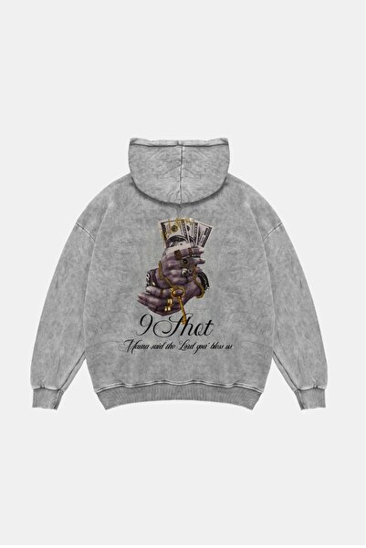 Sekizbiraltı Money Hand Printed Oversize Unisex Premium Washed White Hoodie