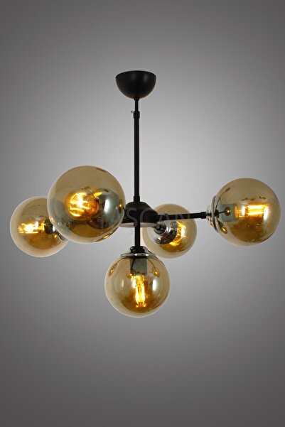 Taşcan Aydınlatma Galaksi 5 Li Siyah Krom Plafonyer Avize-füme Camlı