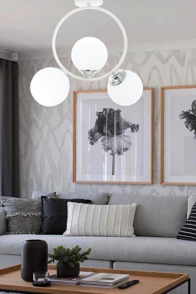 Taşcan Aydınlatma Evren 3 Lü Beyaz Krom Plafonyer Avize-beyaz Camlı