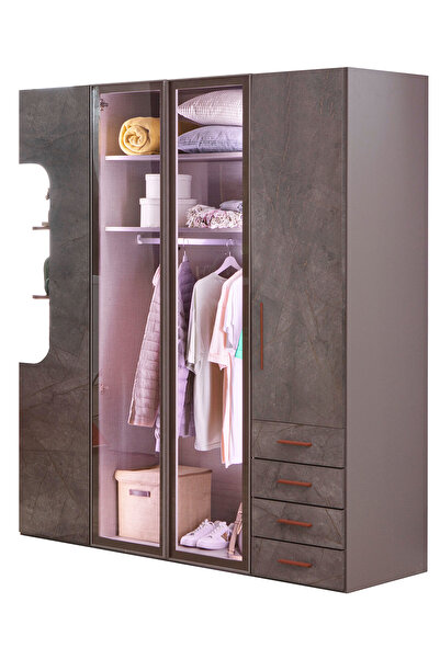 benim odam Ares 4 Kapılı Çekmeceli Cam Kapaklı Kitaplıklı Dolap Genç / Çocuk ...